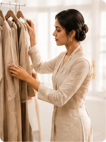 Seller arranging garments on a rail